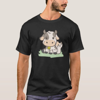 Cow With A Cat Farmer Aesthetic Japanese - Cute Ka T-Shirt