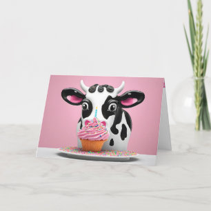 Cow With Birthday Cupcake Humor Card