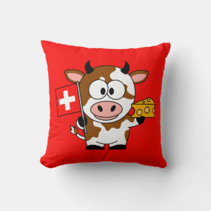 Cow with cheese and Swiss flag  Throw Pillow