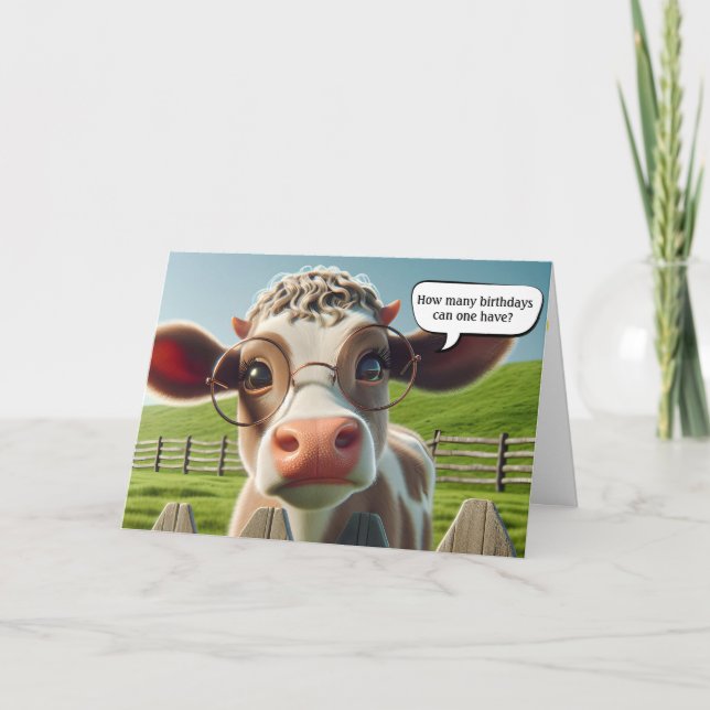 Cow With Eyeglasses Birthday Humor Card (Front)