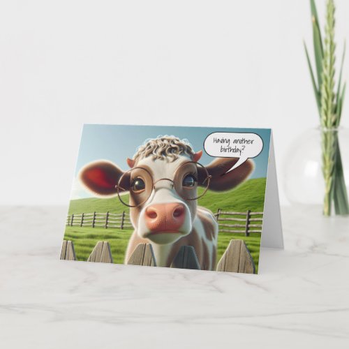 Cow With Eyeglasses Birthday Humor Card