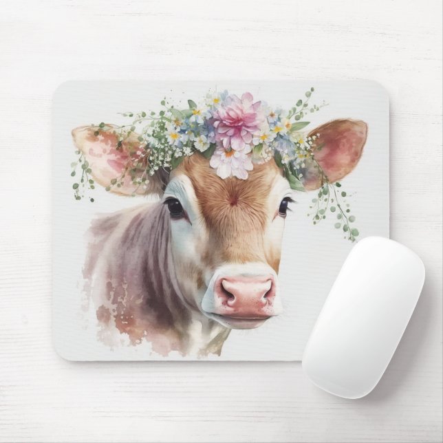 Cow with Floral Headpiece  Mouse Pad (With Mouse)