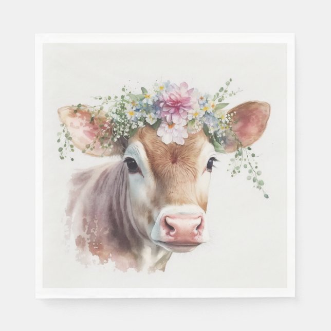 Cow with Floral Headpiece Napkins (Front)