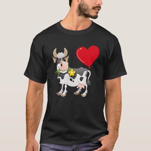 Cow With Heart Balloon Valentines Day Love Boys T-Shirt
