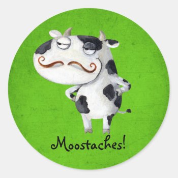 Cow With Mustaches Classic Round Sticker by partymonster at Zazzle