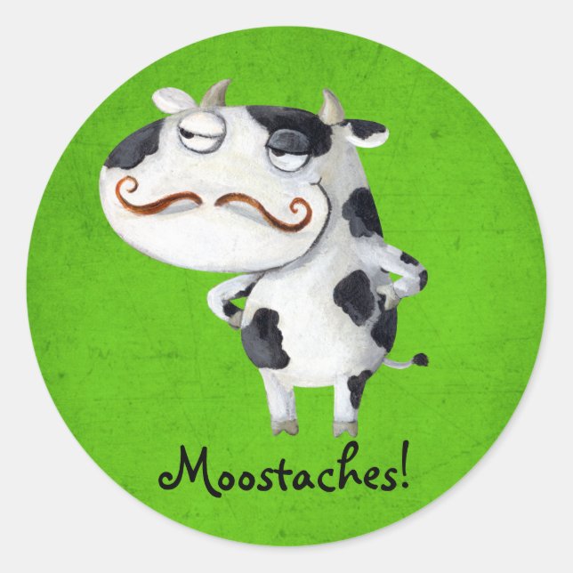 Cow with Mustaches Classic Round Sticker (Front)