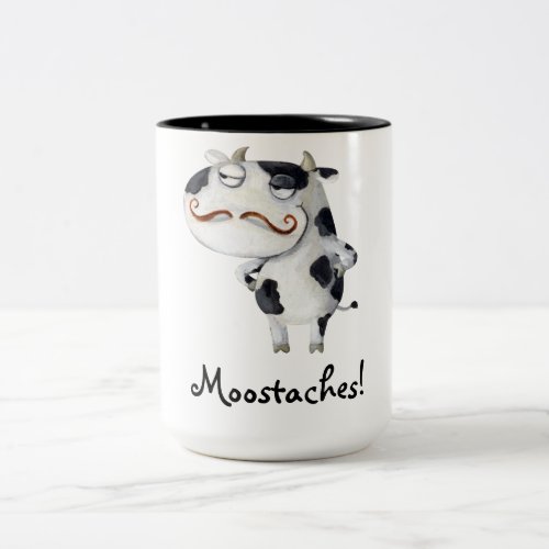 Cow with Mustaches Two_Tone Coffee Mug