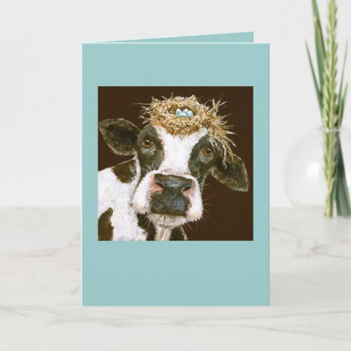 cow with nest hat card
