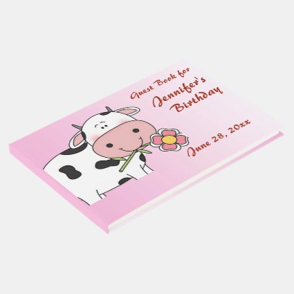 Cow with Pink Flower Birthday Party Guest Book