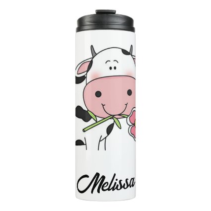 Cow with Pink Flower Thermal Tumbler