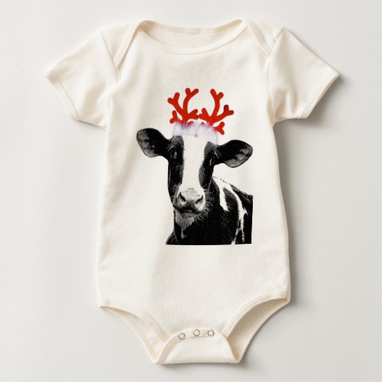 Cow with Reindeer Antlers Baby Bodysuit