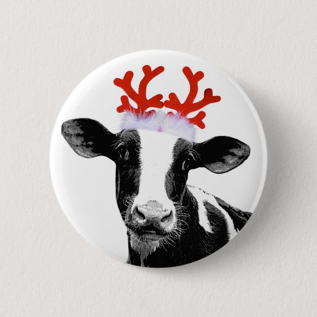 Cow with Reindeer Antlers Button (Front)