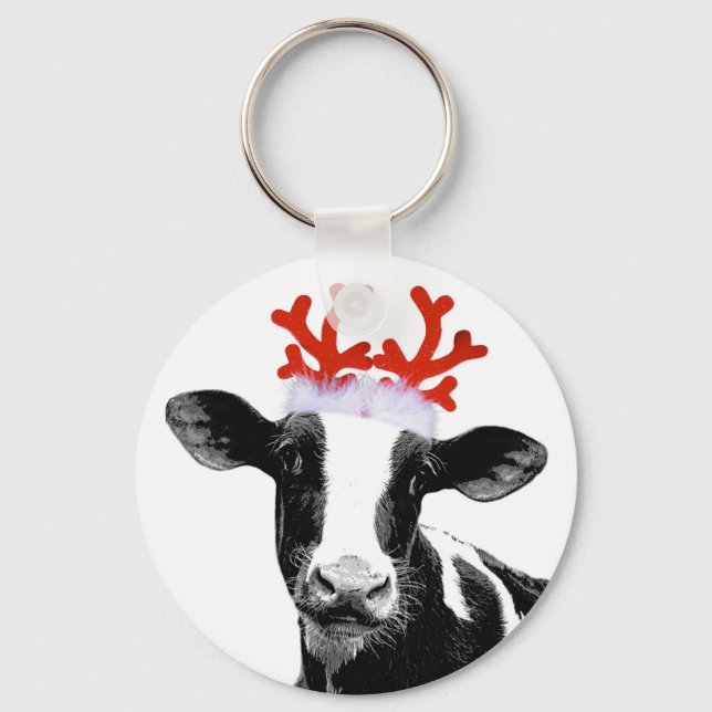 Cow with Reindeer Antlers Keychain (Front)
