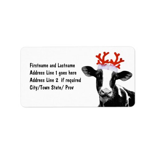 Cow with Reindeer Antlers Label