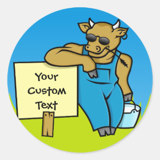 Cow with sign classic round sticker