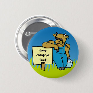 Cow with sign pinback button