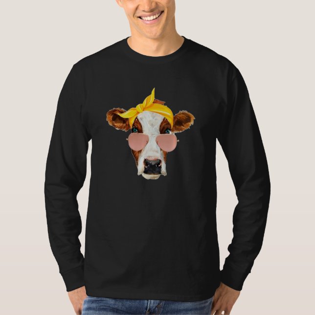 Cow With Sunglass & Headwrap Funny Country Girls F T-Shirt (Front)