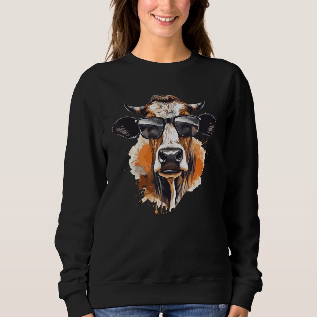Cow With Sunglasses Farmer 2 Sweatshirt (Front)