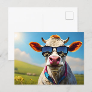 Cow with sunglasses postcard