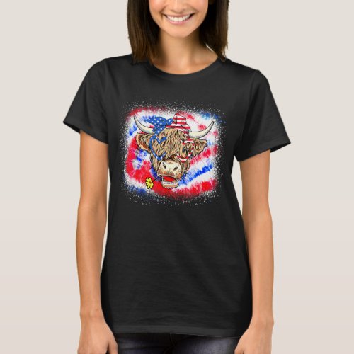 Cow With Usa Flag 4th Of July Bandana And Glasses  T_Shirt