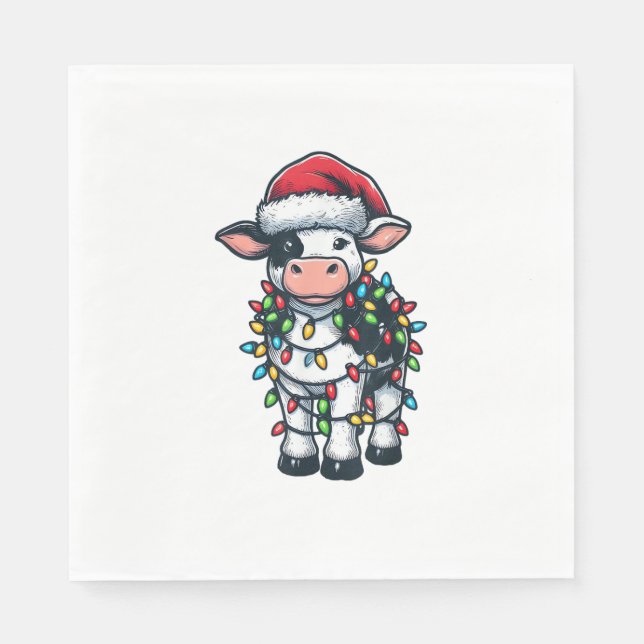 Cow Xmas Outfit Cute Santa Cow  Napkins (Front)