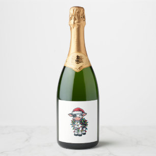 Cow Xmas Outfit Cute Santa Cow Sparkling Wine Label