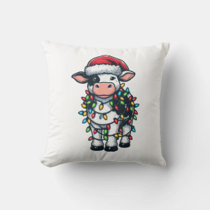 Cow Xmas Outfit Cute Santa Cow Throw Pillow