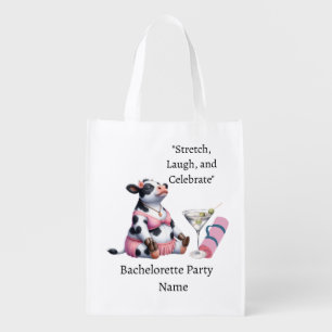 Cow Yoga Bachelorette Party Save the Date Grocery Bag