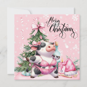 Cow Yoga Pink Christmas Decoration Holiday Card