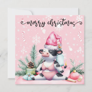 Cow Yoga Pink Christmas Decoration Holiday Card
