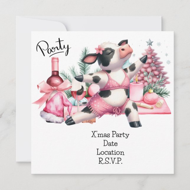 Cow Yoga Pink Christmas Decoration  Invitation (Front)