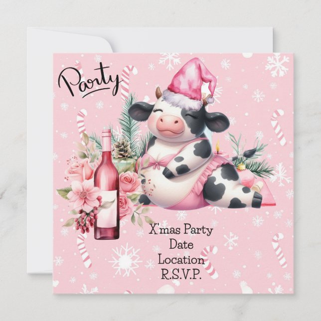 Cow Yoga Pink Christmas Decoration  Invitation (Front)