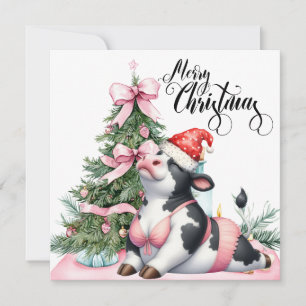  Cow Yoga  with Christmas Decoration  Holiday Card