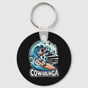 Cowabunga Beach Surfing Cow Surfingboard Surfboard Keychain