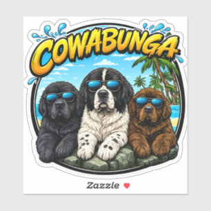 Cowabunga Newfies Sticker