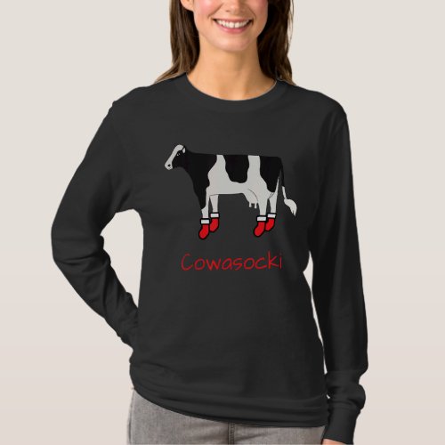 Cowasocki  Cow Wearing Red And White Socks T_Shirt