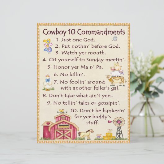 Cowboy 10 Commandments - Farm Fun (Standing Front)