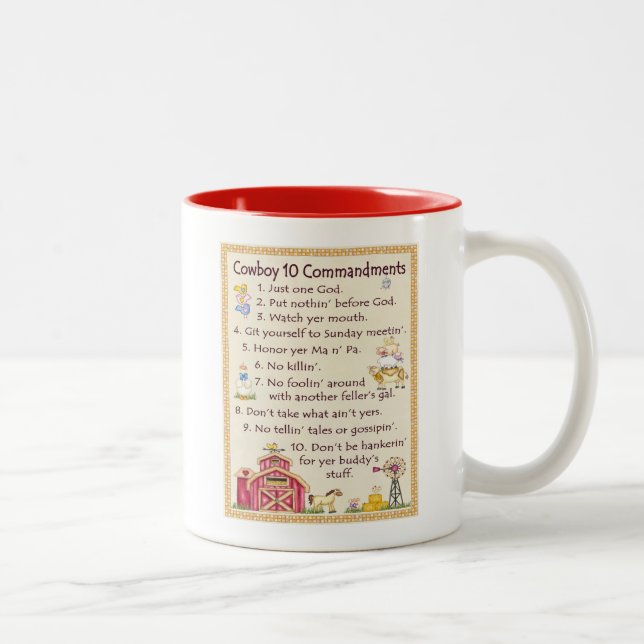 Cowboy 10 Commandments - Farm Fun Two-Tone Coffee Mug (Right)