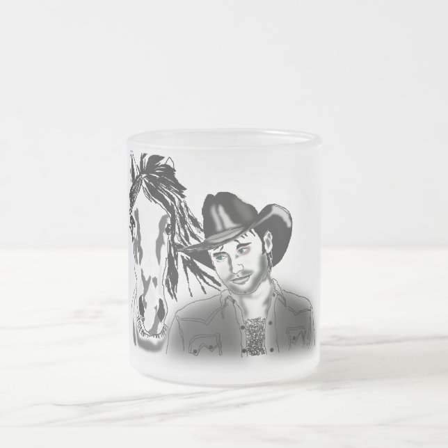 Cowboy 1 frosted glass coffee mug (Center)