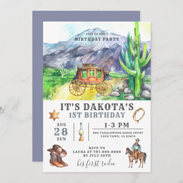 Cowboy 1st Birthday Invitation (Front/Back)