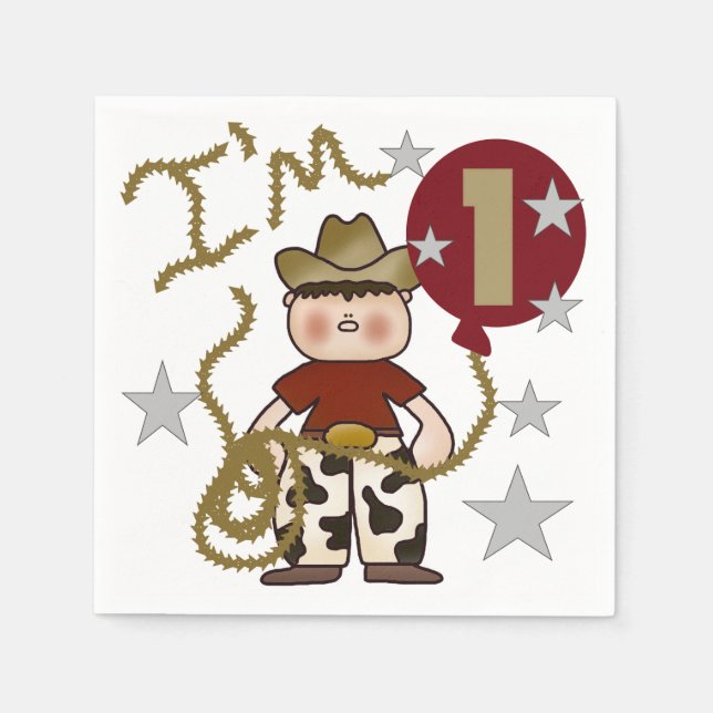 Cowboy 1st Birthday Paper Napkins (Front)