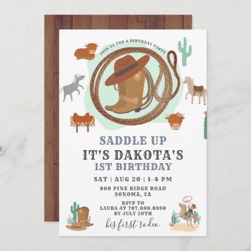 Cowboy 1st Birthday Party Invitation