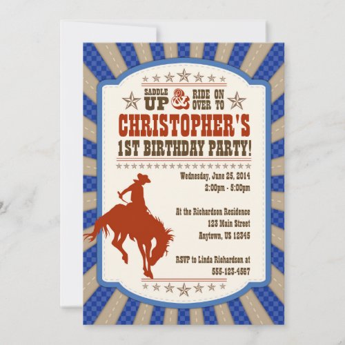 Cowboy 1st Birthday Party Invitation