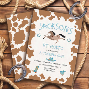 Cowboy 1st Rodeo Cow pattern Birthday Party Invitation