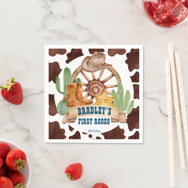 Cowboy 1st rodeo horses farm party personalized napkins (Insitu)