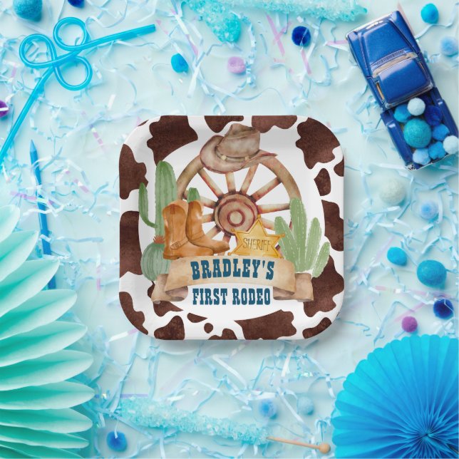 Cowboy 1st rodeo horses farm party personalized paper plates (Party)