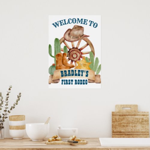 Cowboy 1st rodeo horses farm party welcome sign
