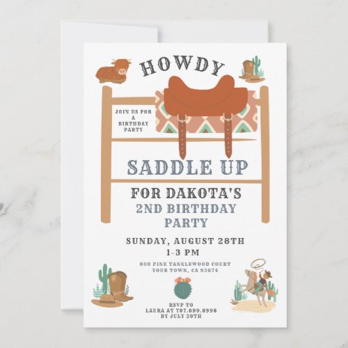 Cowboy 2nd Birthday Boy Invitation