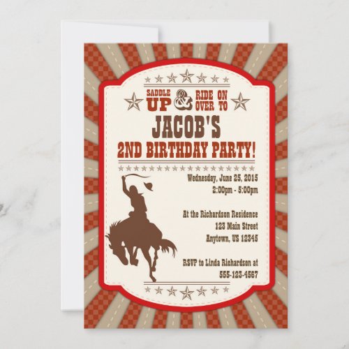 Cowboy 2nd Birthday Party Invitation