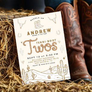 Cowboy 2nd Birthday Party Terri-Boot Twos Western Invitation